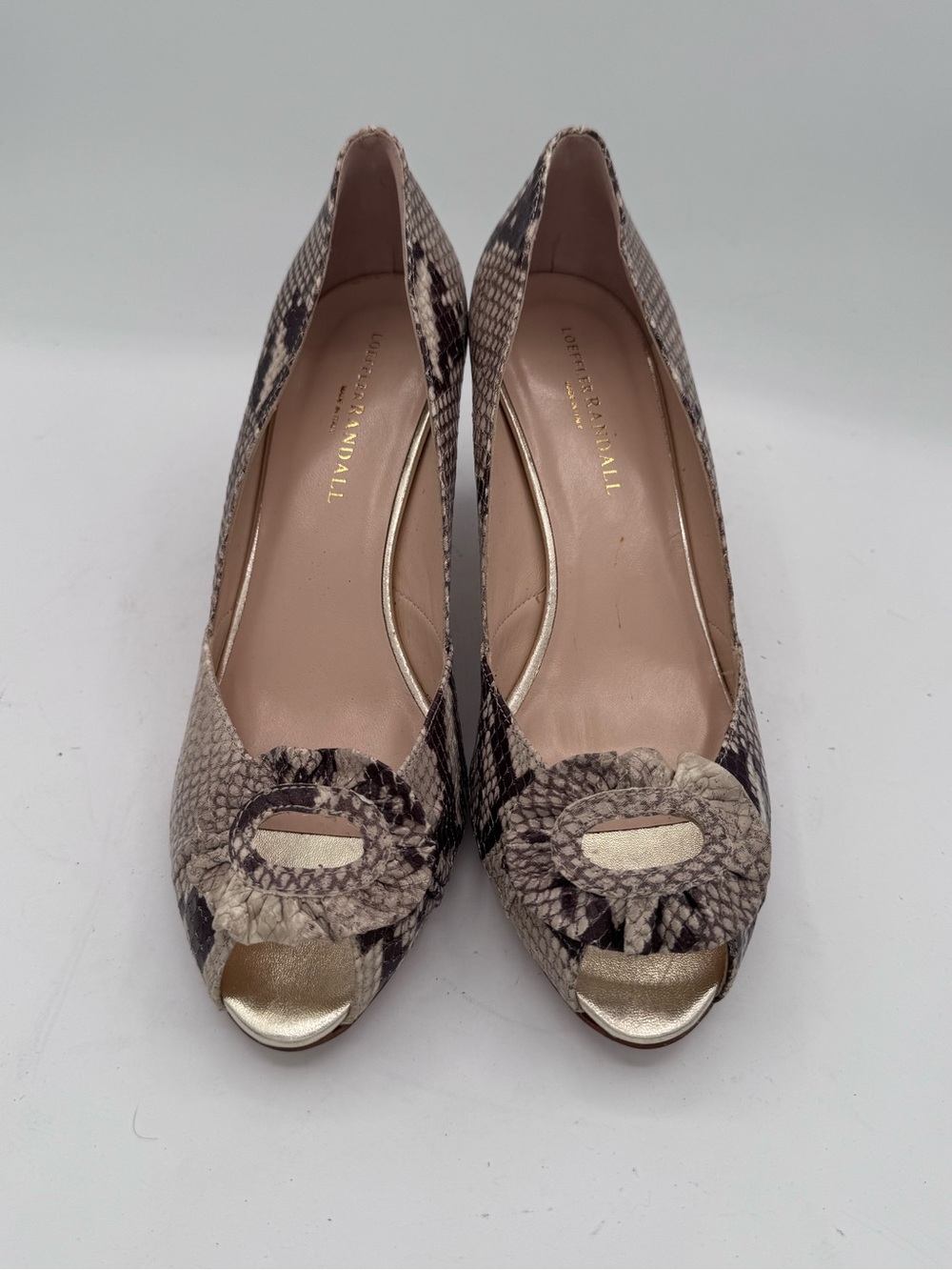 Loeffler Randall Snake-Print Peep-Toe Pumps size 9.5